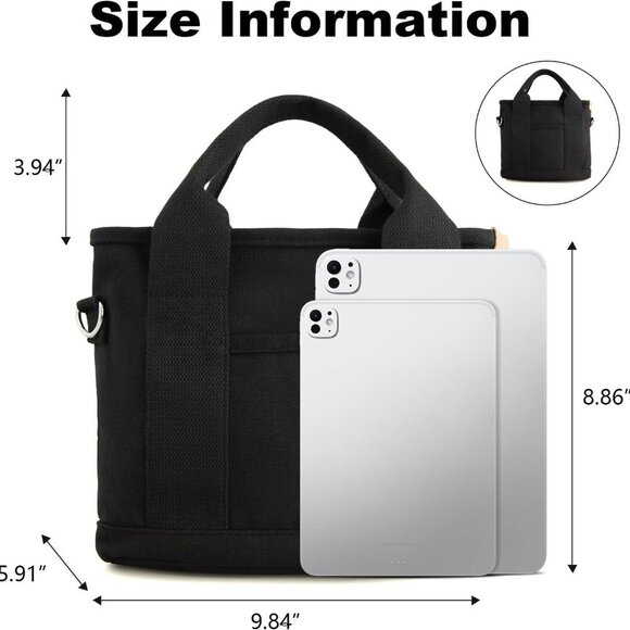 Canvas Tote Bag Women Multi Pockets Shoulder Handbag for Shopping Work Beach - Picture 3 of 7